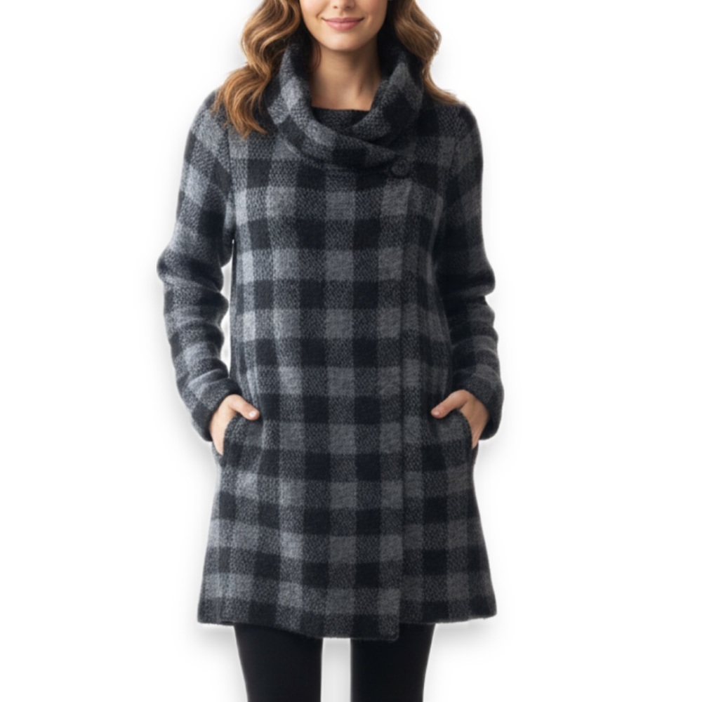 Ellen Tracy Buffalo Check Long Cardigan Sweater Coat Women’s Size Large